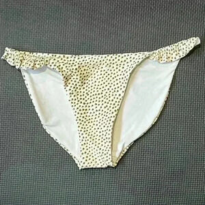 Aerie Bikini Bottom Women Small Cream Brown Dot Pattern Ruffle Full Coverage NWT